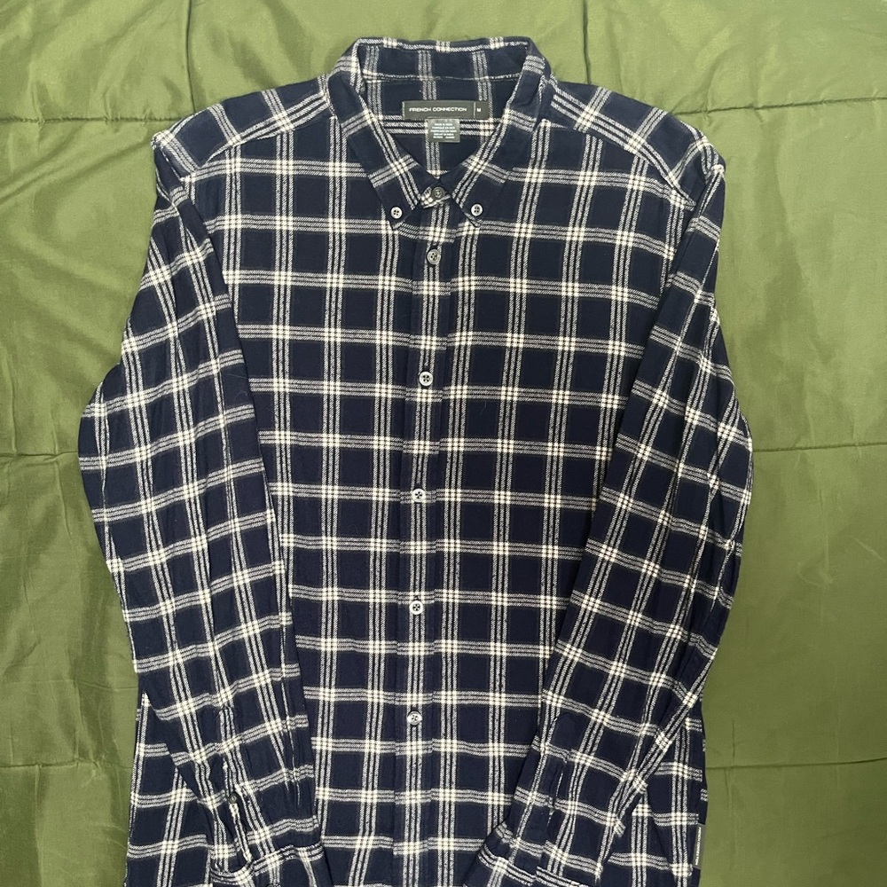 French Connection Navy and White Plaid Shirt